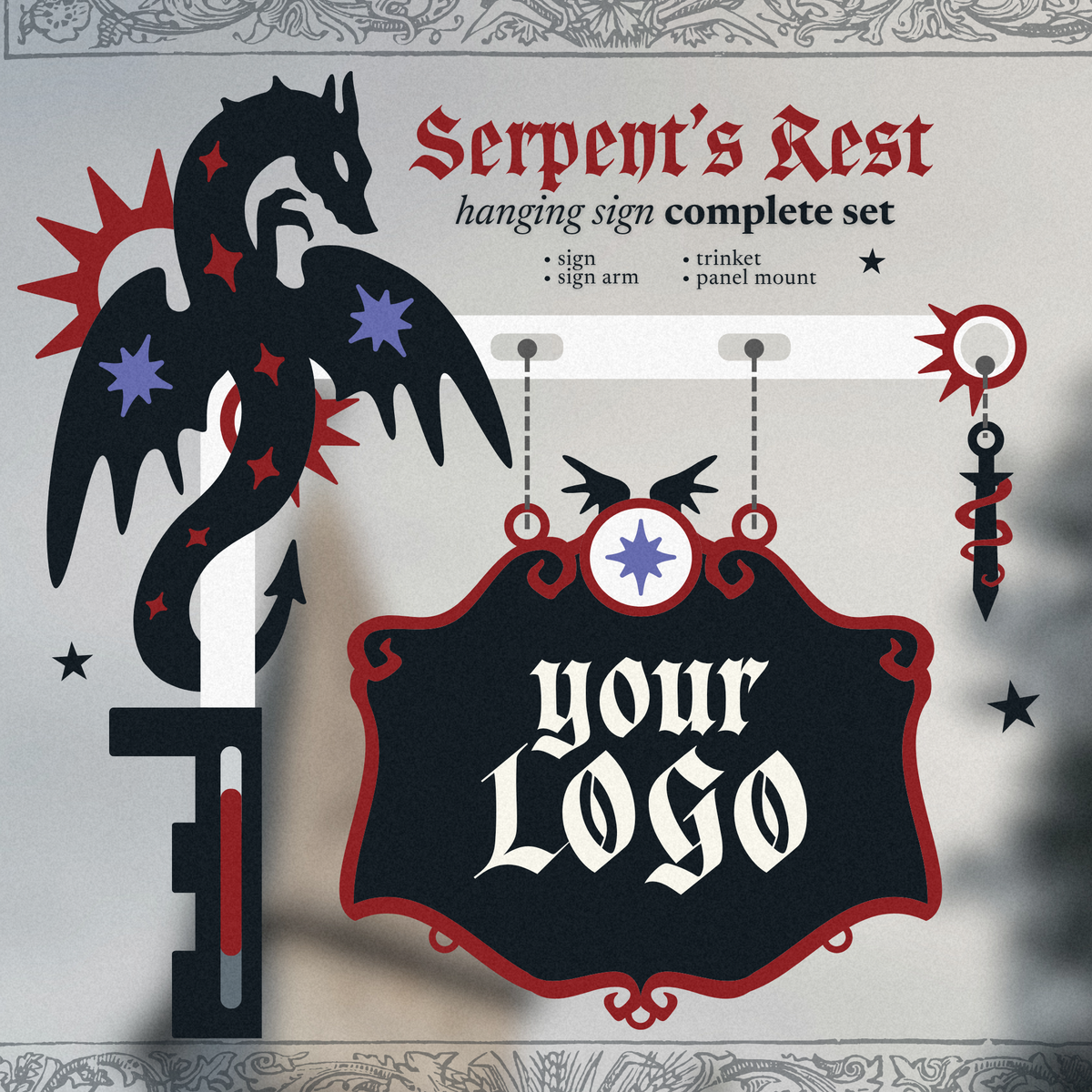 [Digital Download] Serpent's Rest; Hanging Sign Themed Set